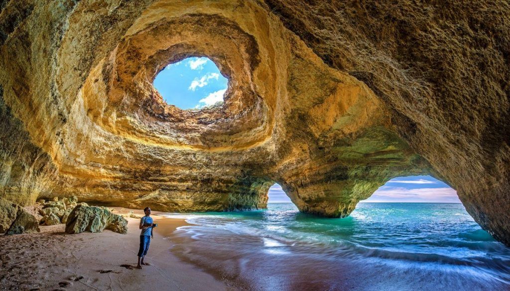 sea cave with natural skylight algarve portugal
