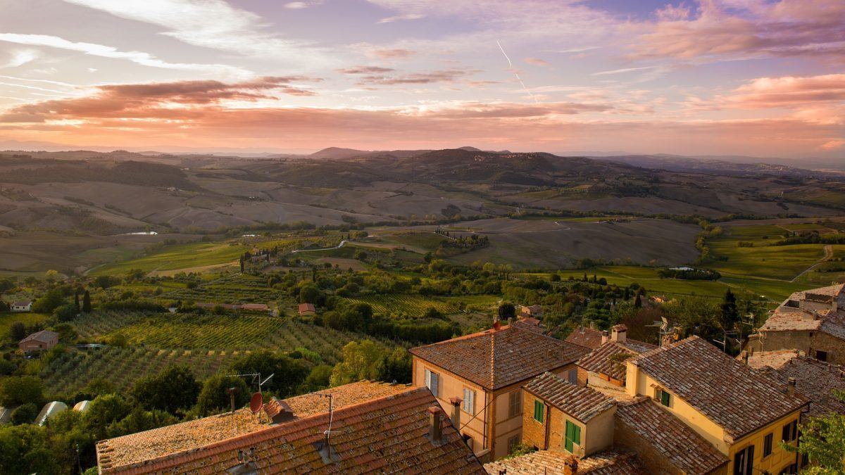 tuscan landscape at sunset italy
