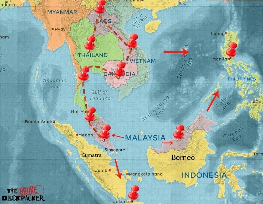 Map of SE Asia Travel Itinerary