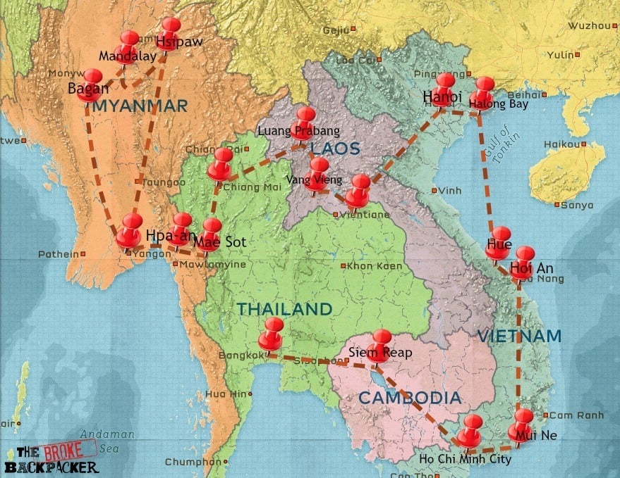 southeast asia travel route 2 months