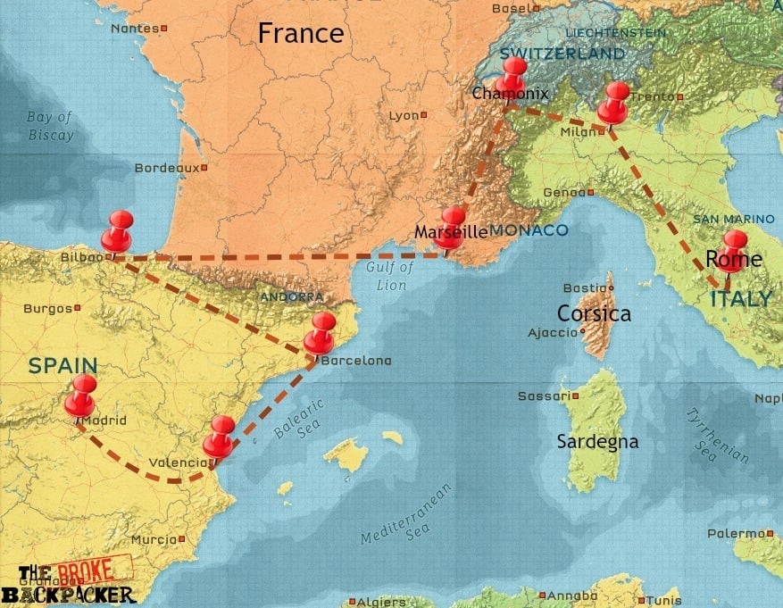 Itinéraire de randonnée d'un mois en Europe