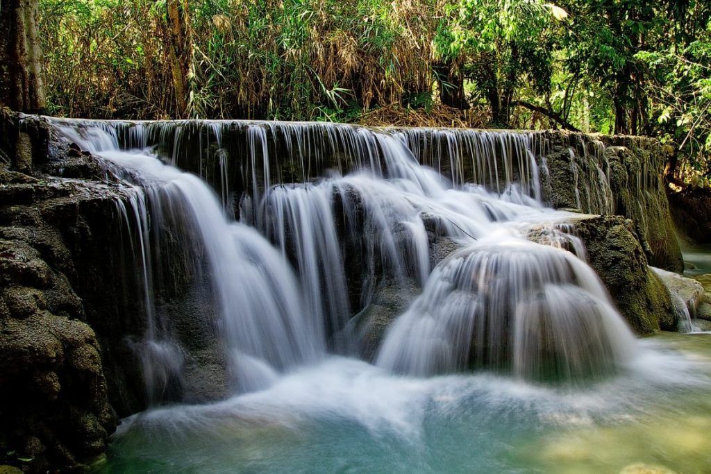 beautiful turquoise waterfalls in Laos