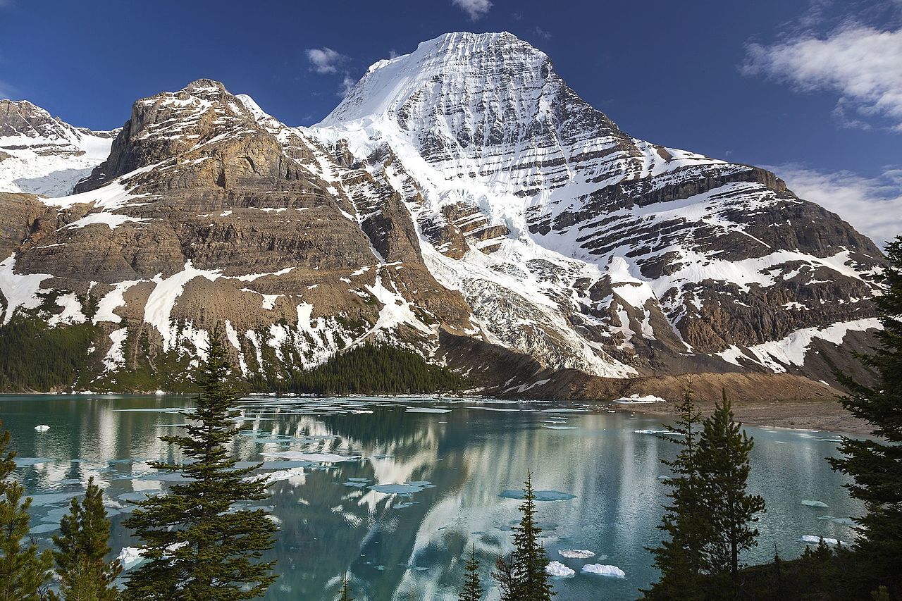 mt robson towering above berg lake canada