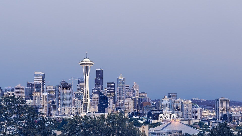 Buzzy Space Needle Teal Towel