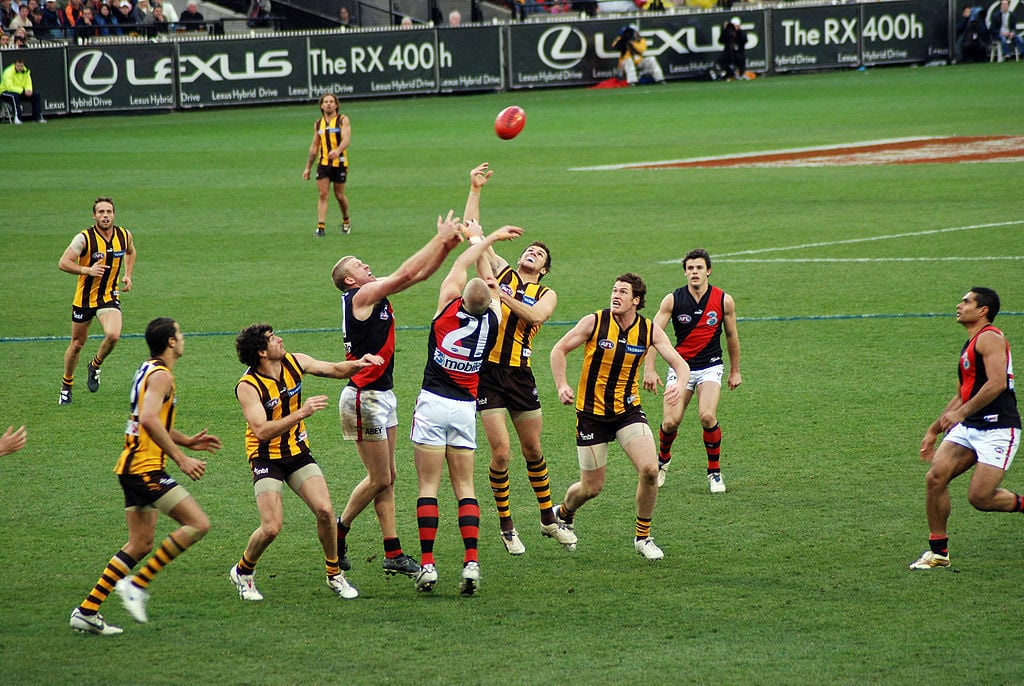 Stoppage_in_an_AFL_game-Tom Reynolds-wikicommons