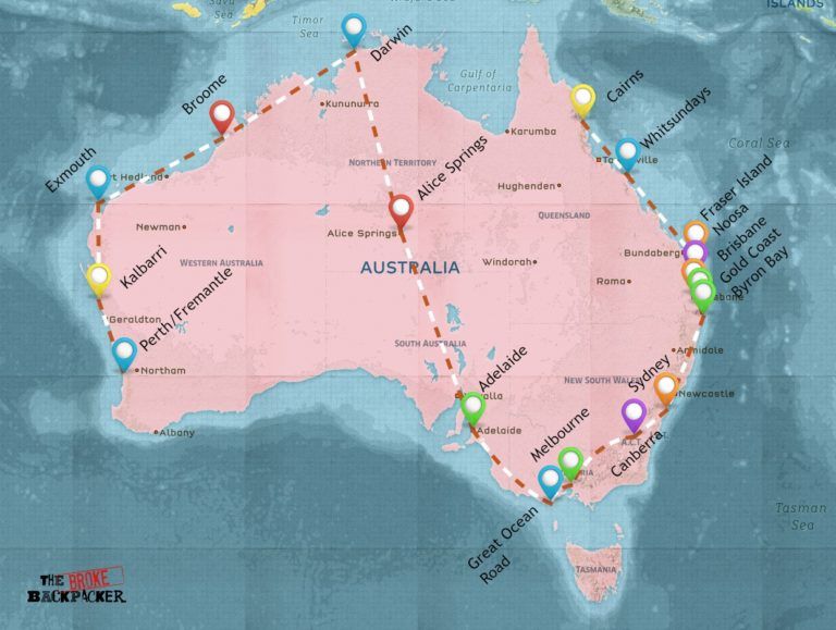 Backpacking Australia Travel Guide (BUDGET SECRETS • 2022) - Backpacking Australia Map 3 Monthes 768x579