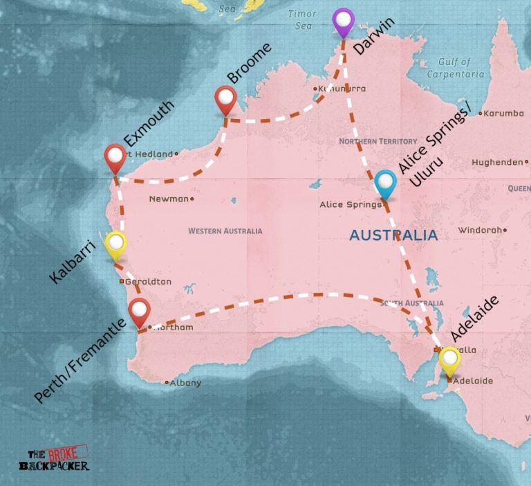 Backpacking Australia Travel Guide (BUDGET SECRETS • 2022) - Backpacking Australia Map 4 Weeks 768x702