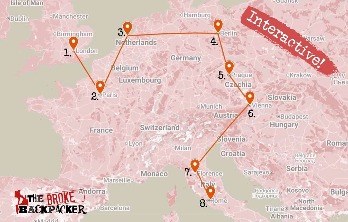 backpacking europe classic capitals route map