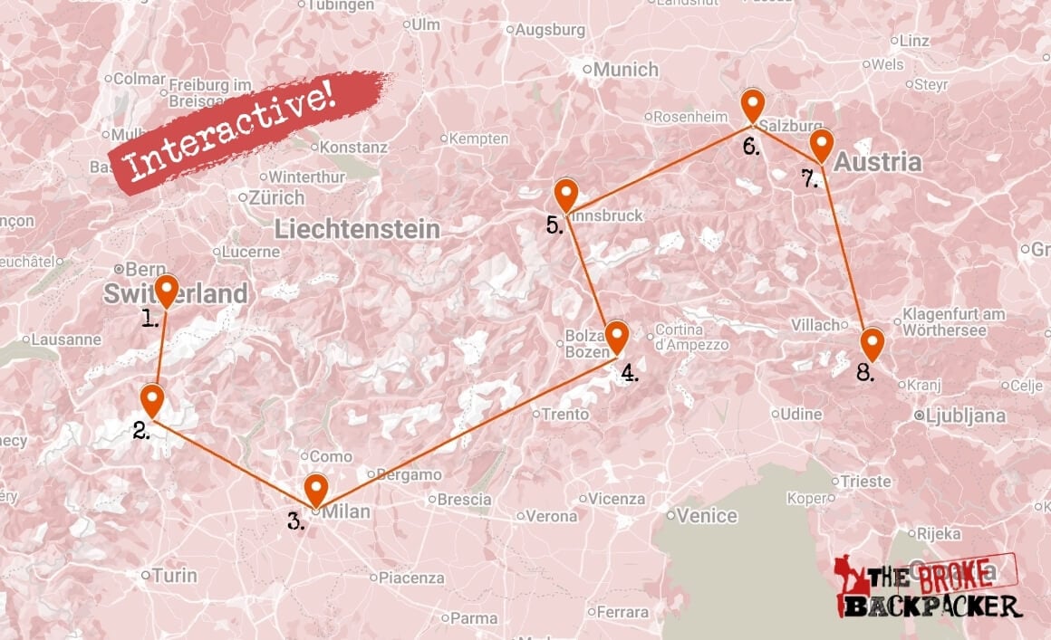 backpacking europe mountain and lakes map