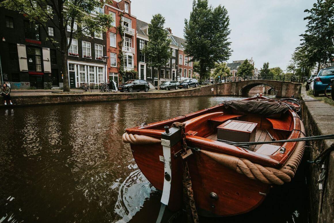 canal boat in amsterdam street