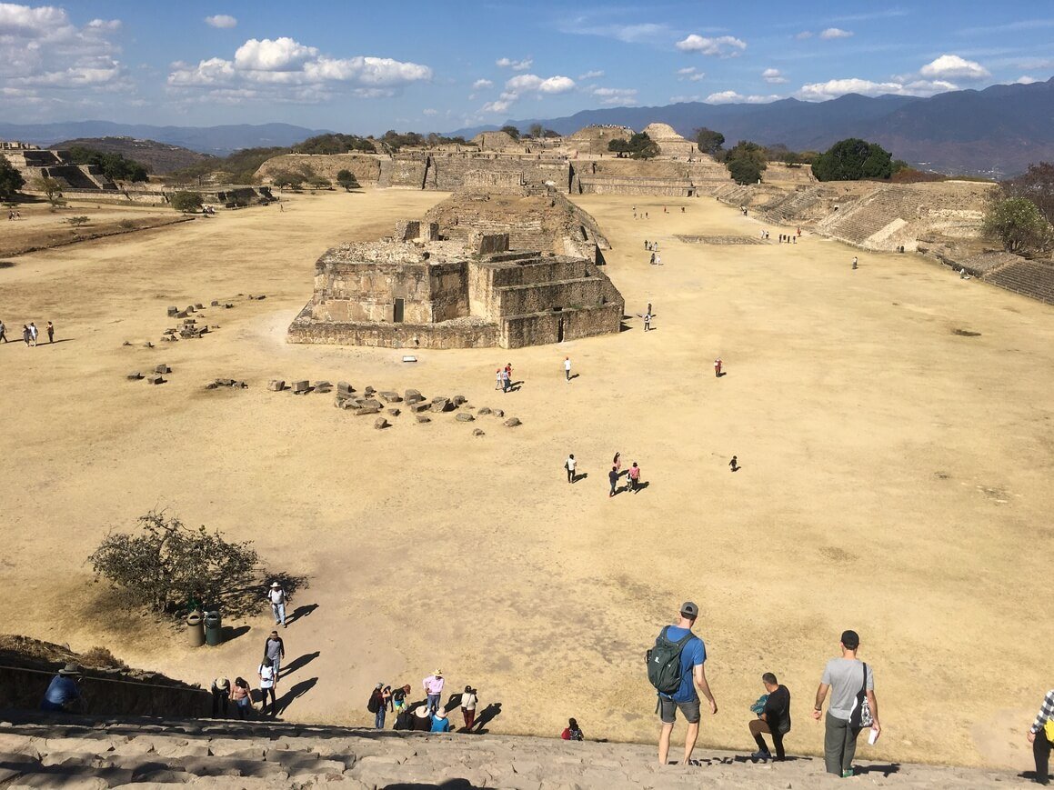 View from top of Monte Alban ruins complex in Mexico.