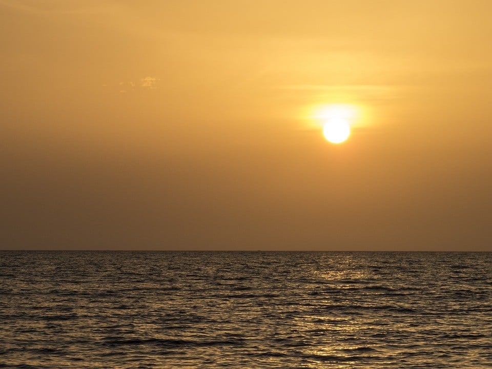 Sunset over the horizon in Santa Marta, Colombia