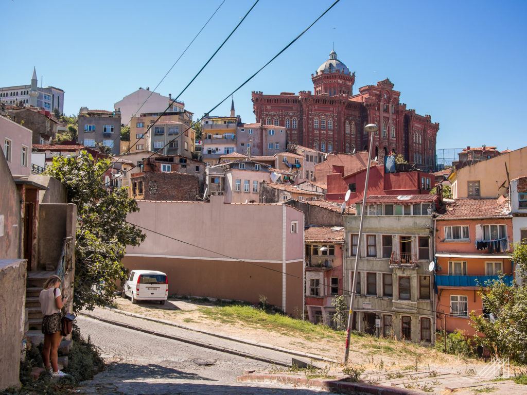 Istanbul Fener Neighborhood. Many of peach and orange coloured buildings