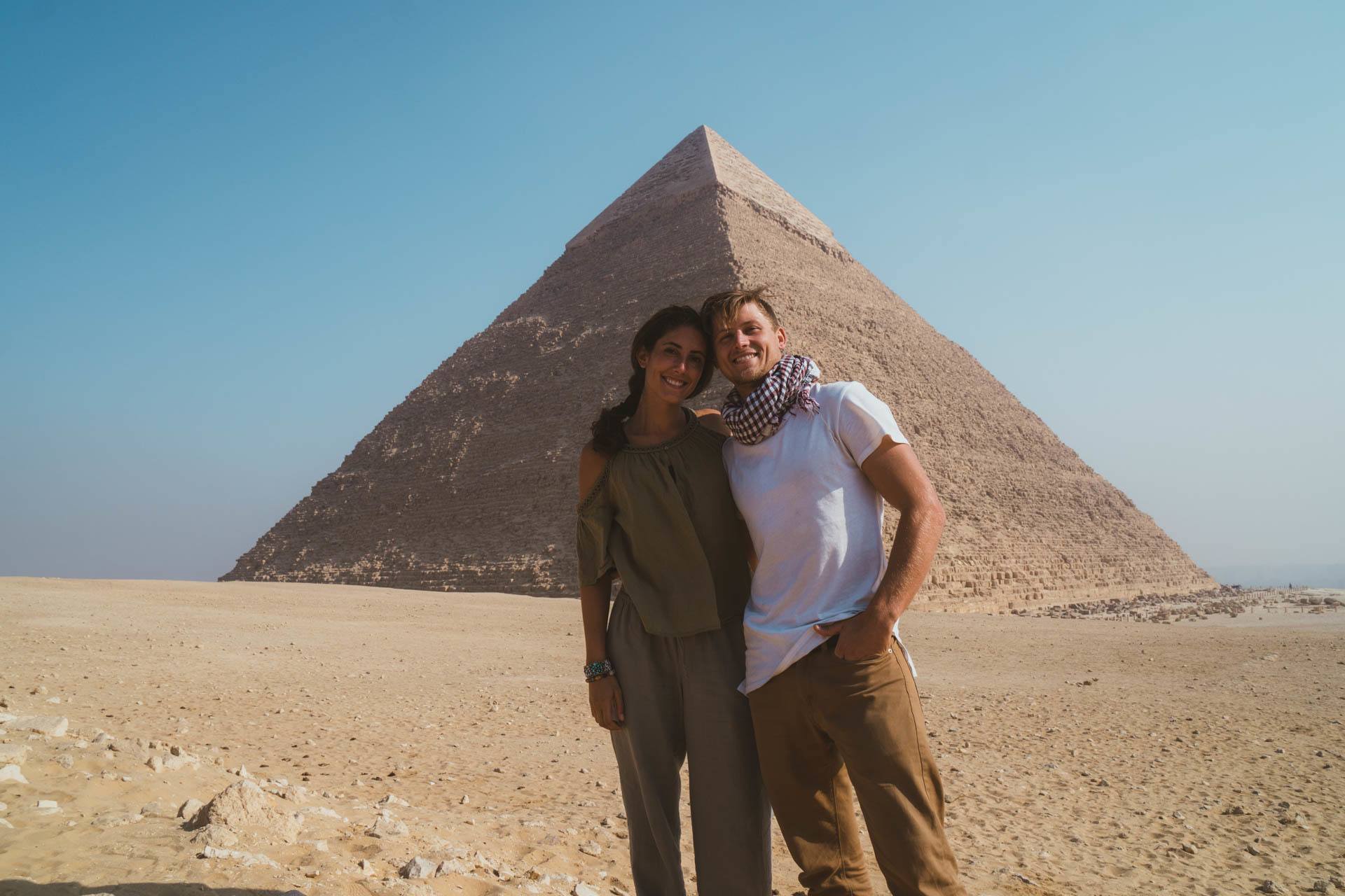 Visiting the Pyramids of Giza while backpacking Egypt