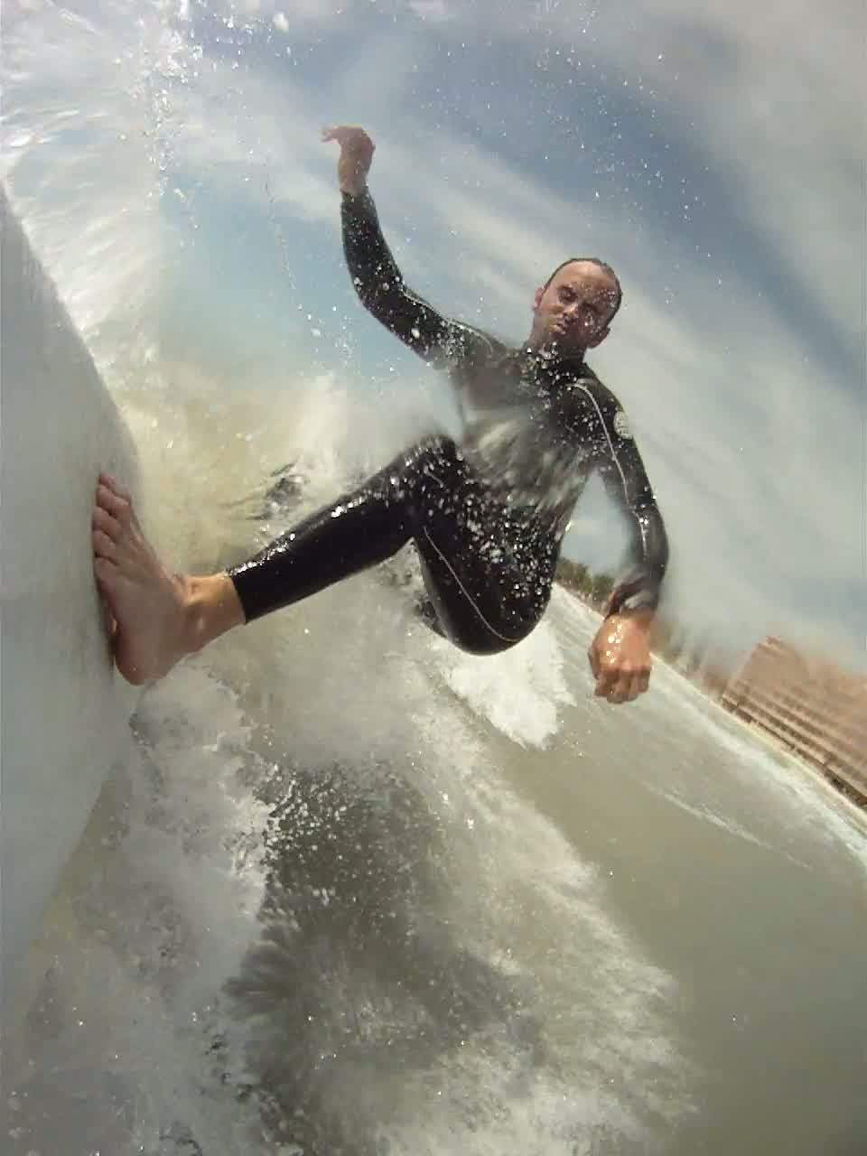 action cam mounted on surfboard