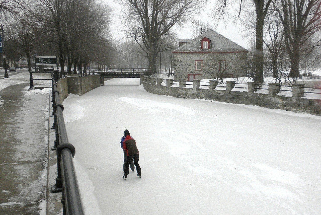 Ice skating in winter in Griffintown, Montreal