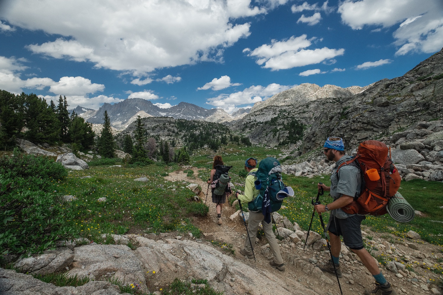 hikers approaching island lake wyoming roaming ralph