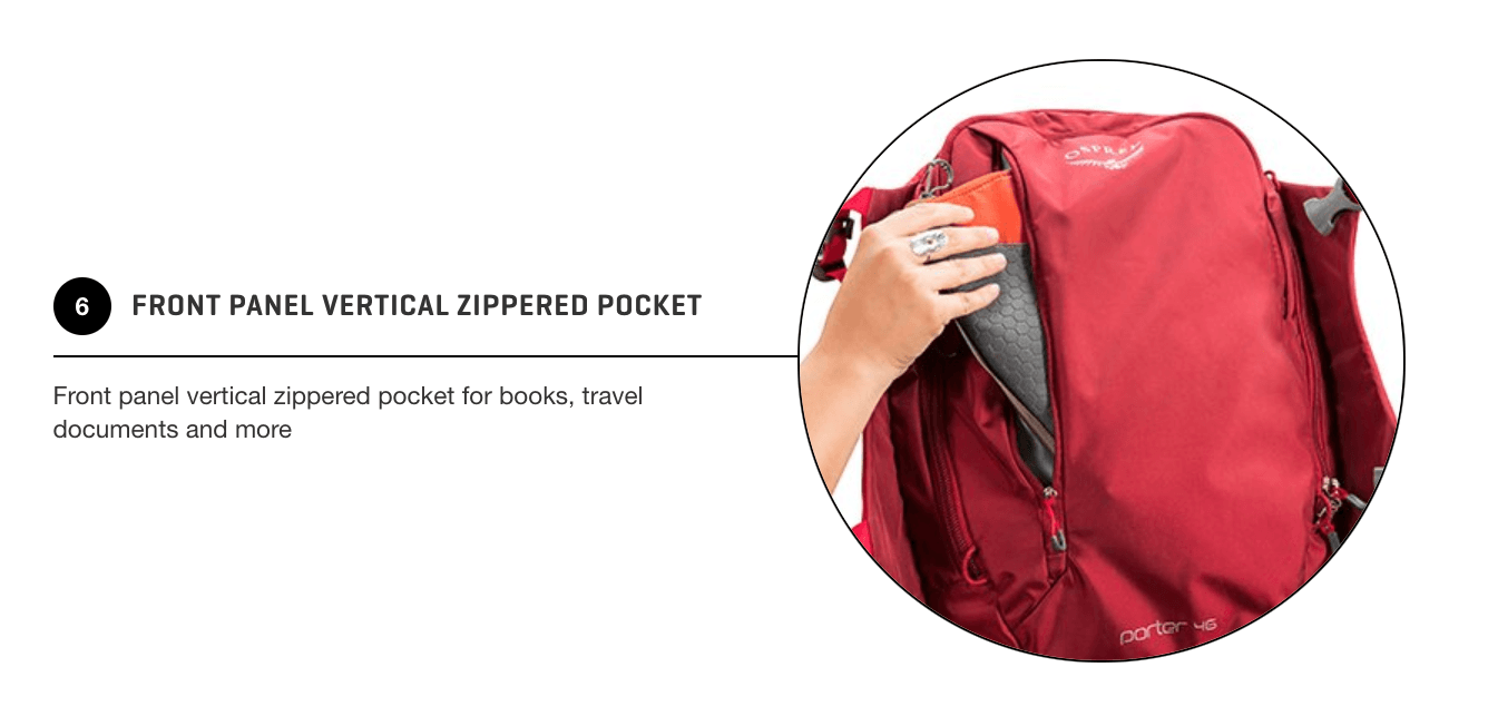 Osprey Porter 46 Front Zippered Pockets