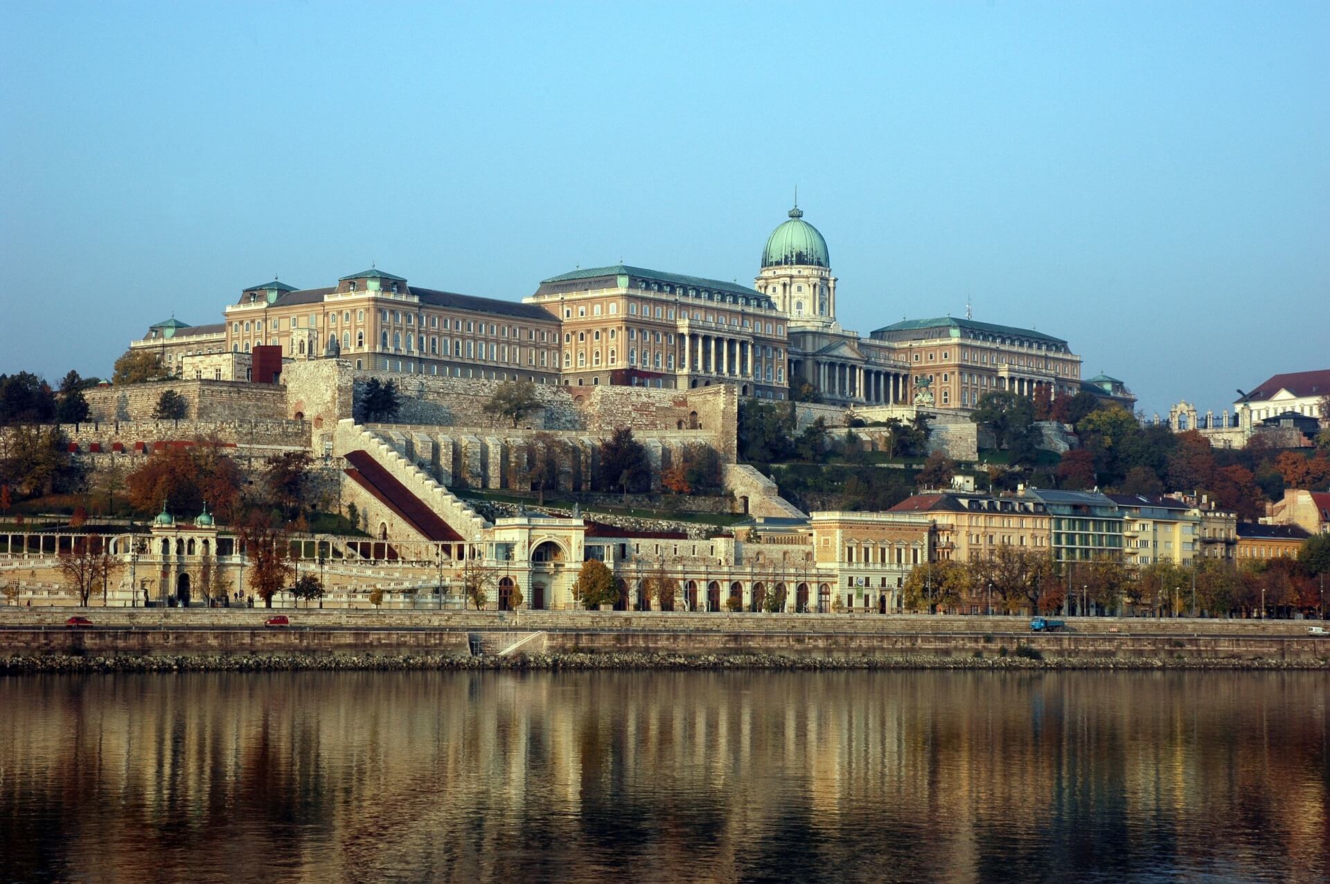 View of Varkerulet, Budapest from across the lake.