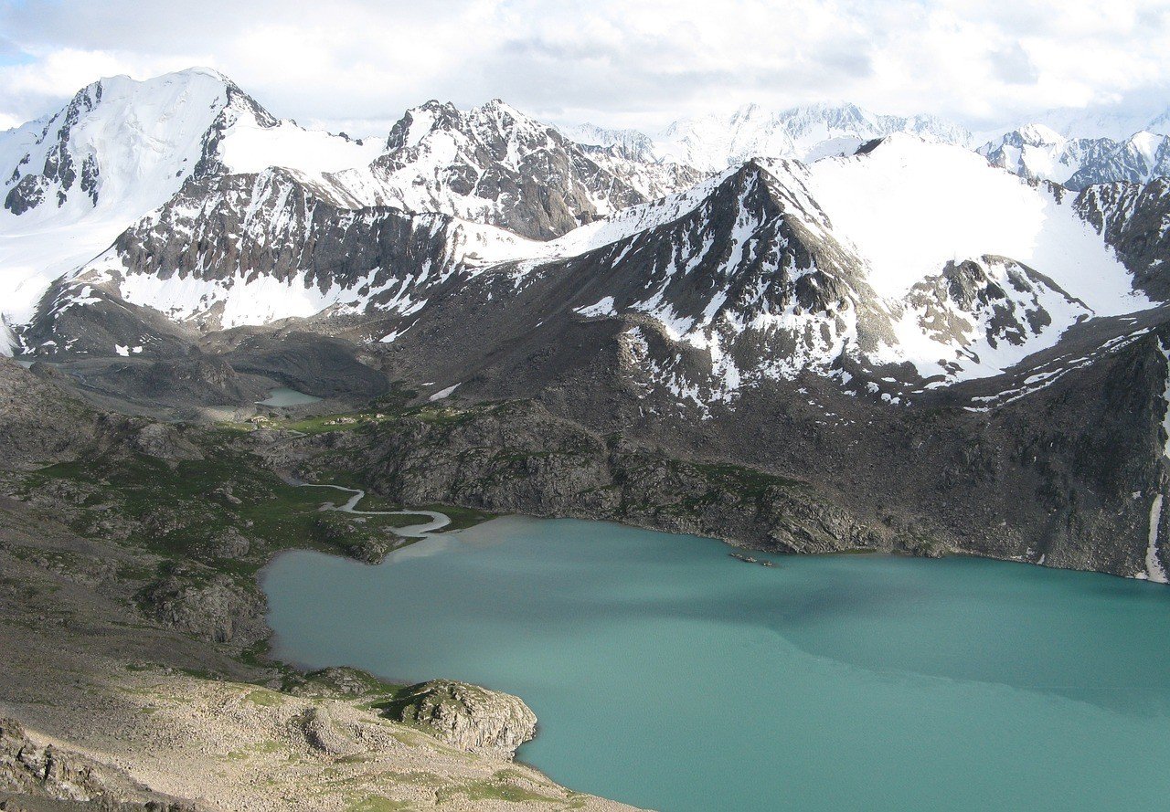 Beautiful Glacier Lake seen horse riding in Kyrgyzstan