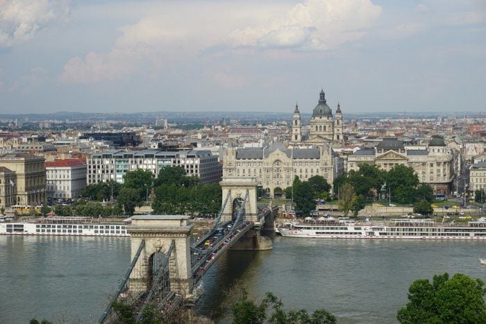 Budapest Chain Bridge. View from Budda, looking toward Pest. 