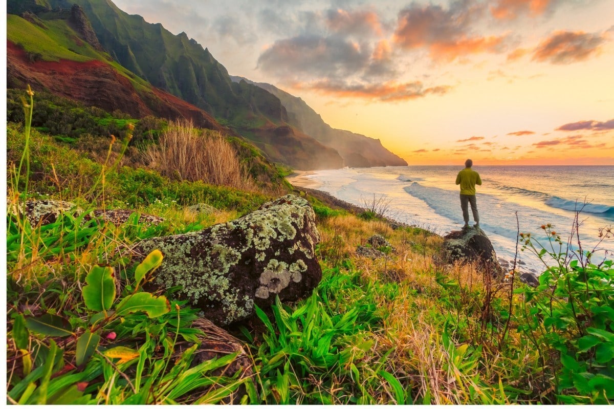 Man stops for a break on his road trip