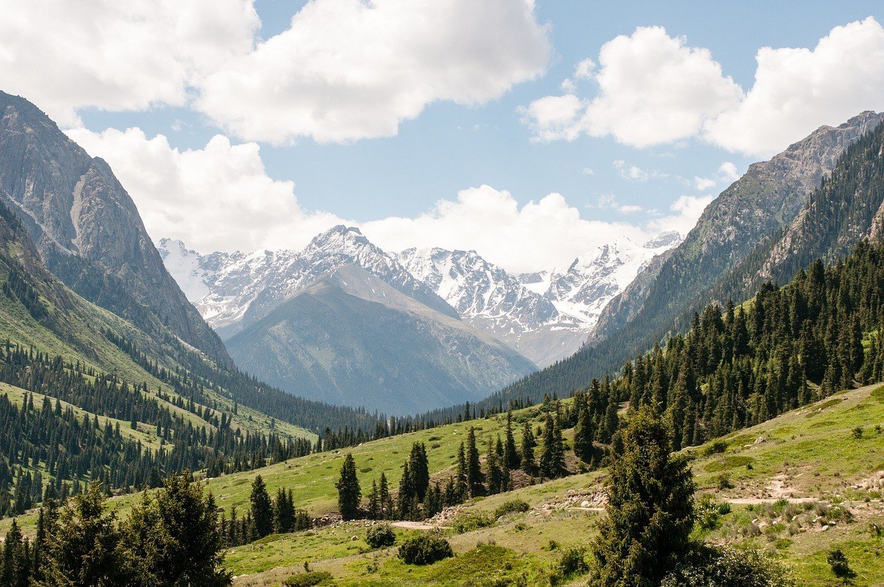 beautiful mountain scenery horse trekking in Kyrgyzstan