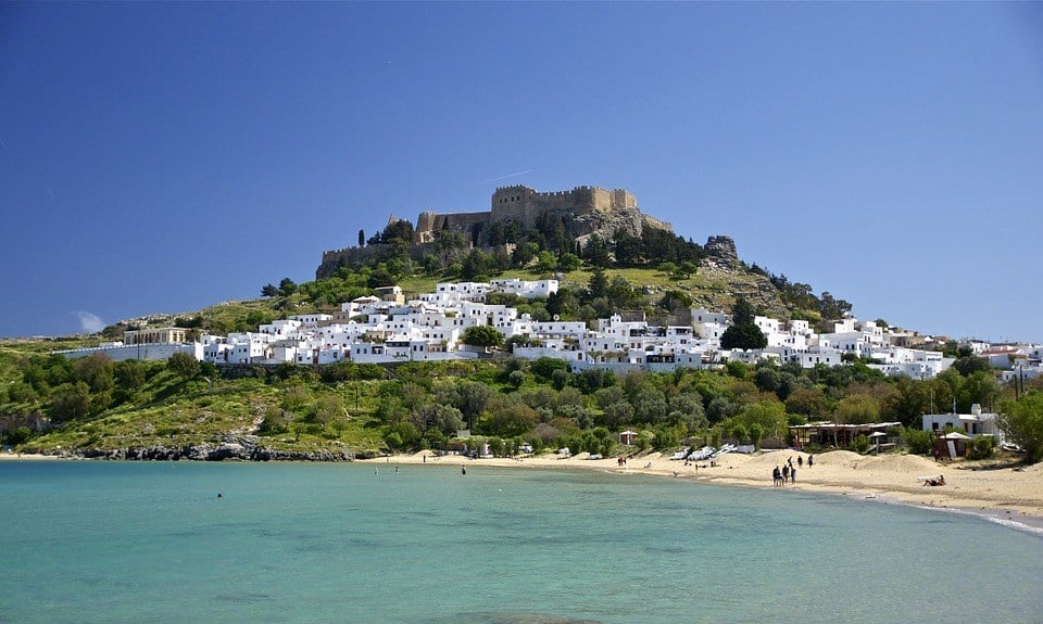 Rhodes town with a beautiful beach beneath