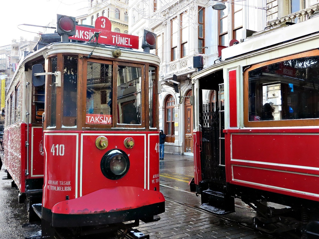 Red Trams in Beyoglu, Istanbul, Trukey