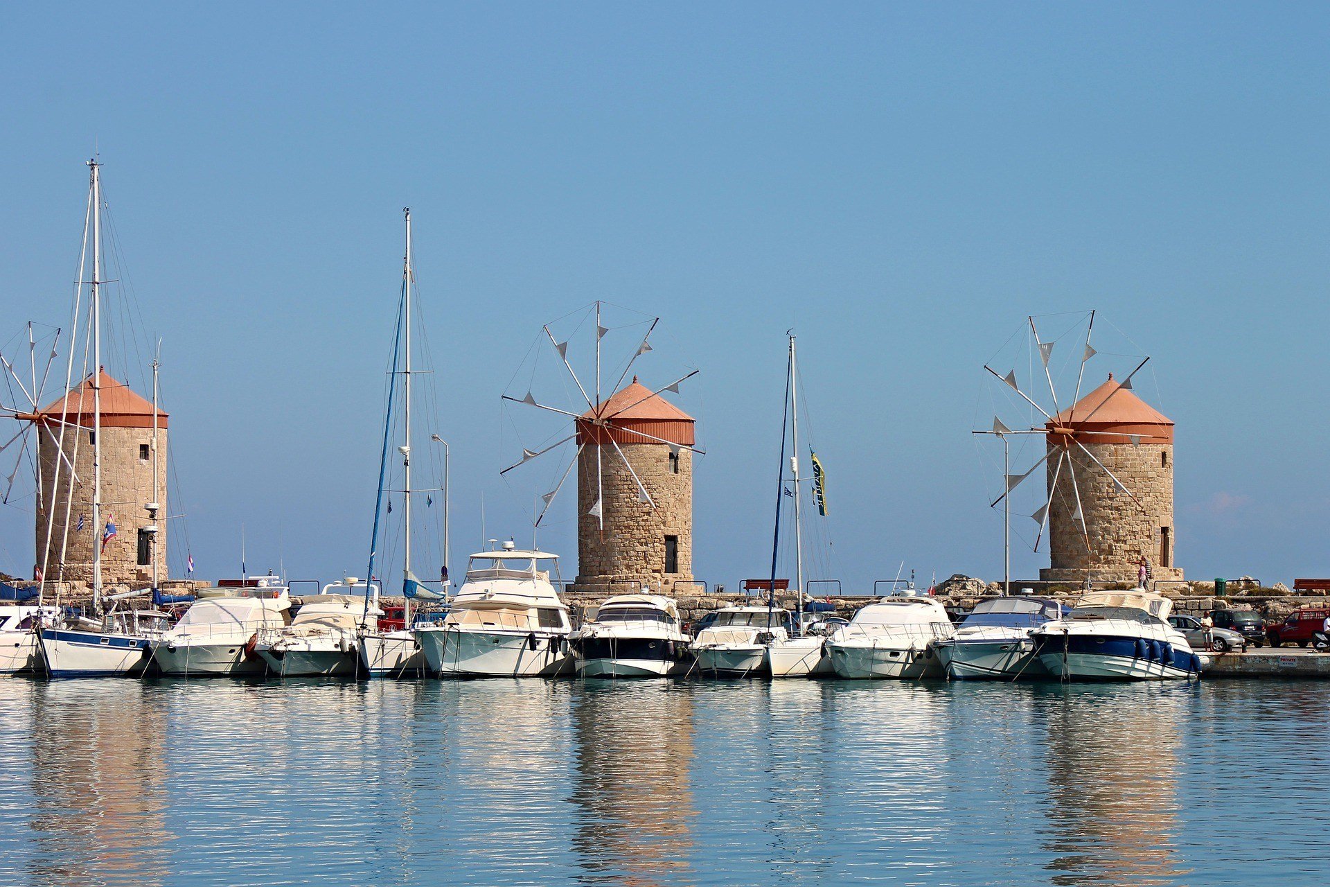 Rhodes New Town waterfront and windmills