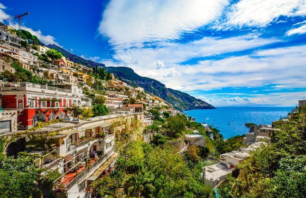 Over of Sorrento cliff town looking out toward the sea