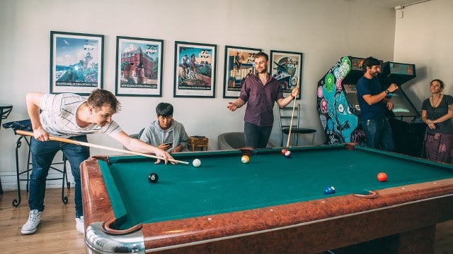 A pool table at a not cheap hostel