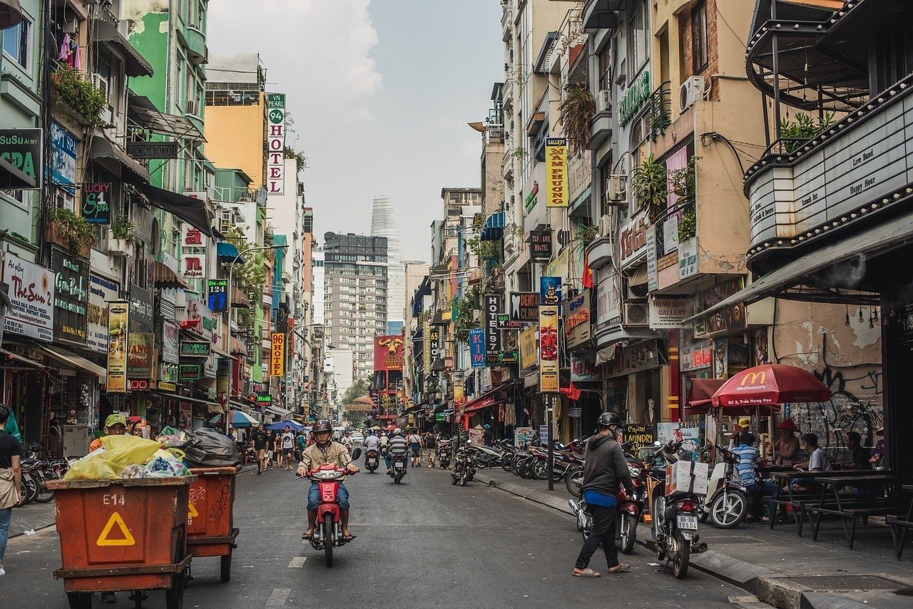 A bustling Pham Ngu Lao street in Ho Chi Minh CIty (Saigon)