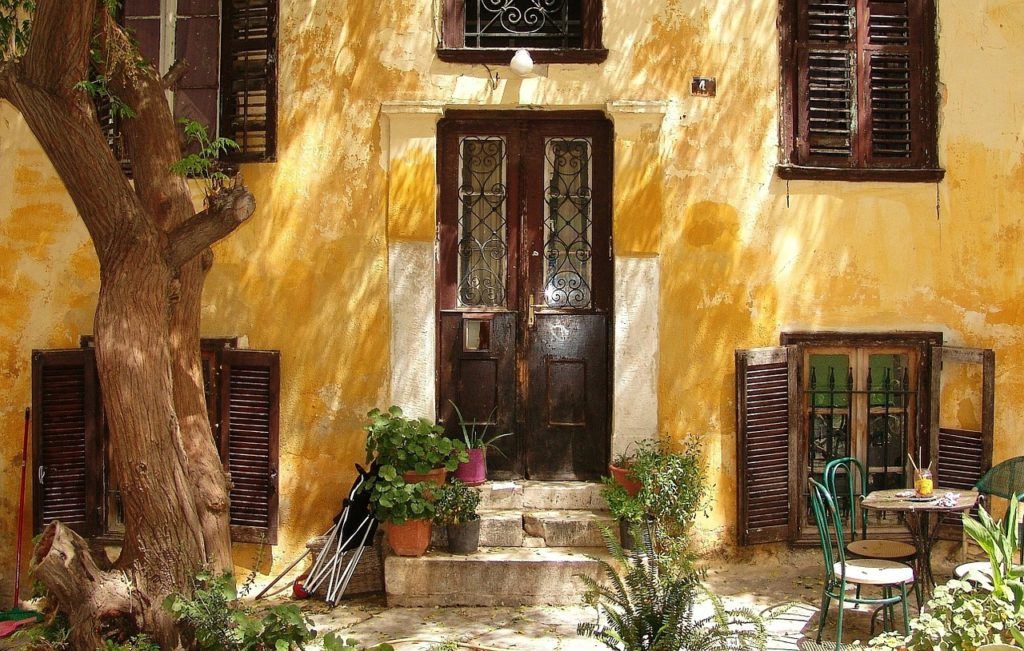 yellow wall in Athens Greece