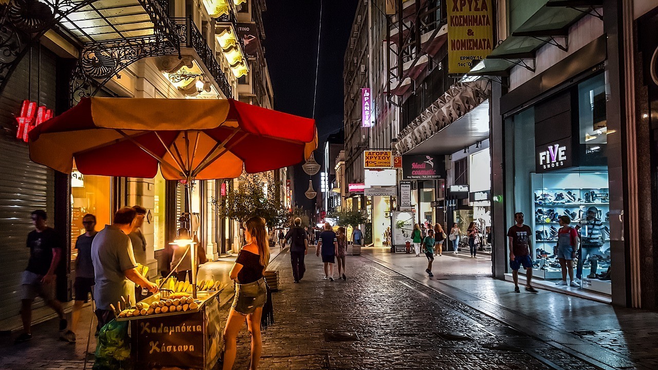 Visiting Athens at night on a backpacking trip to Greece