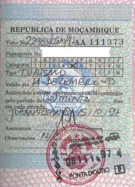 visa for travel mozambique