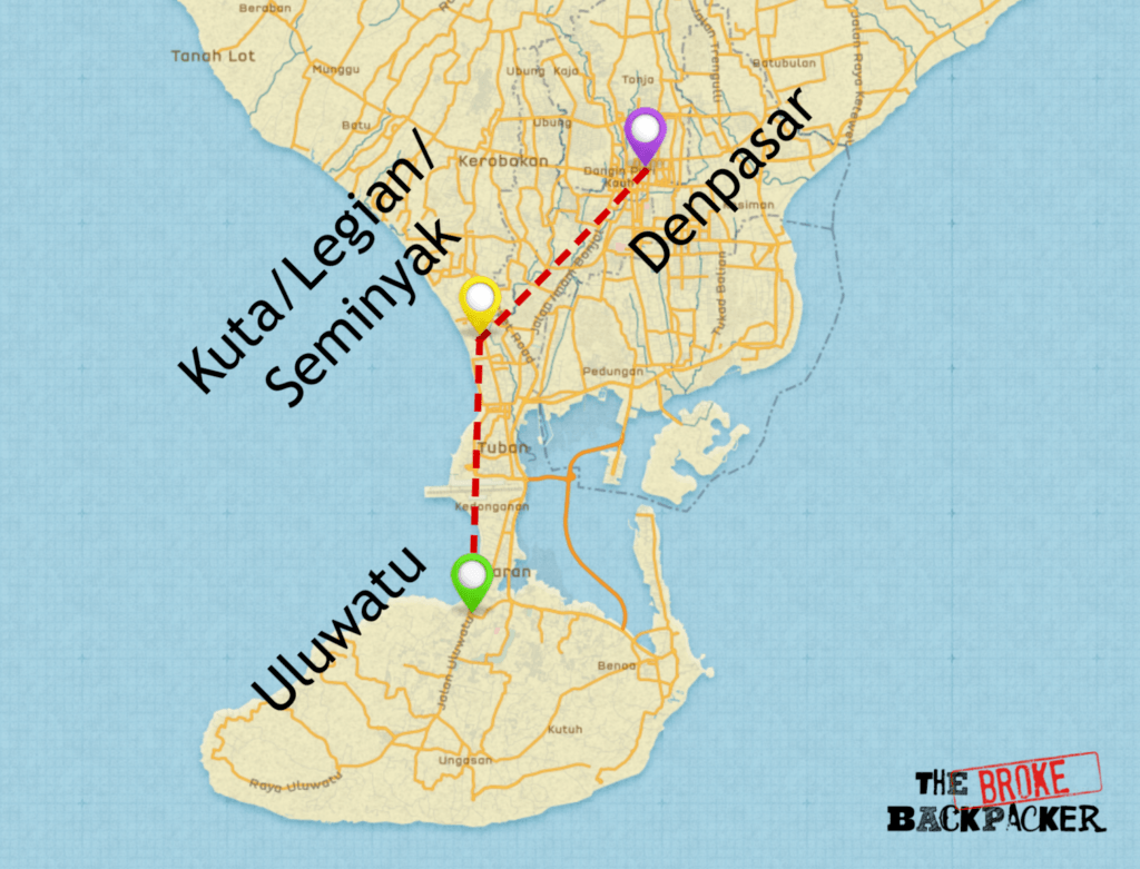 backpacking bali map 3 day itinerary