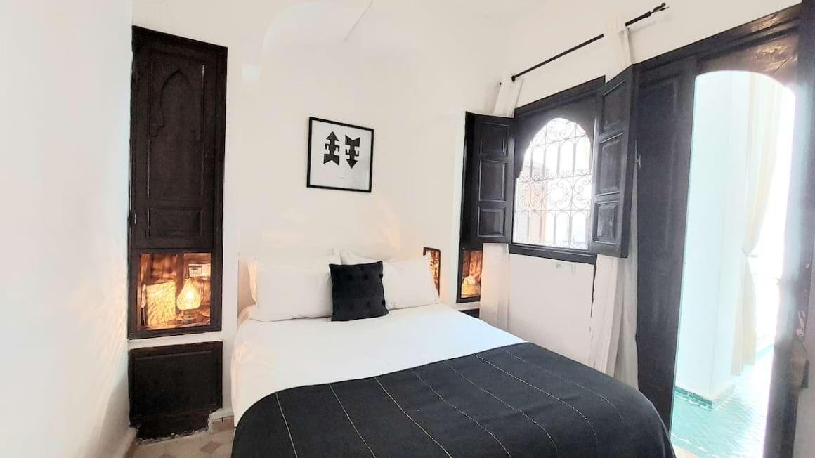 bedroom and bathroom riad with pool marrakech