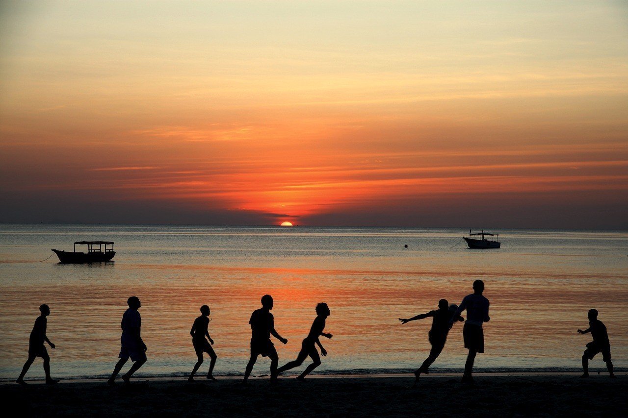 kids playing football in zanzibar