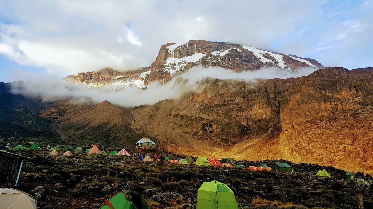 Lots of 4 season backpacking tents under Kilimanjaro