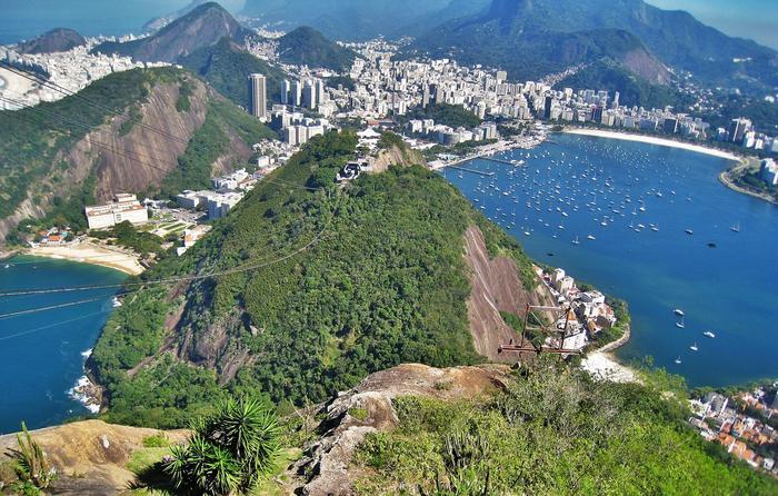 View down to Botafogo - half moon bay from sugarloaf mountain