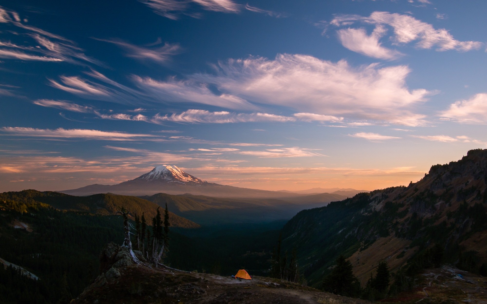 sunset camp at goat rocks overlooking mt adams