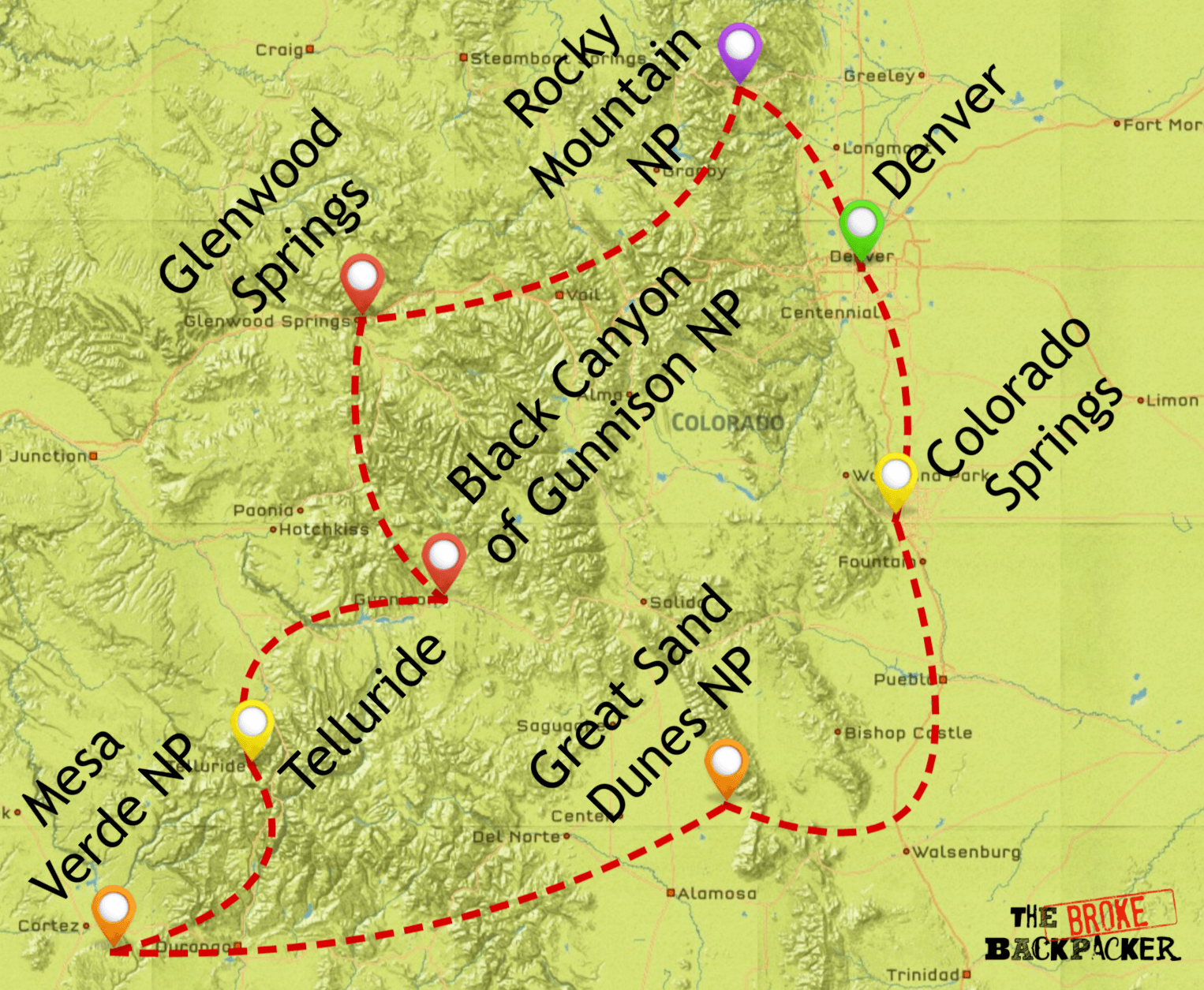 map colorado road trip itinerary 7 days