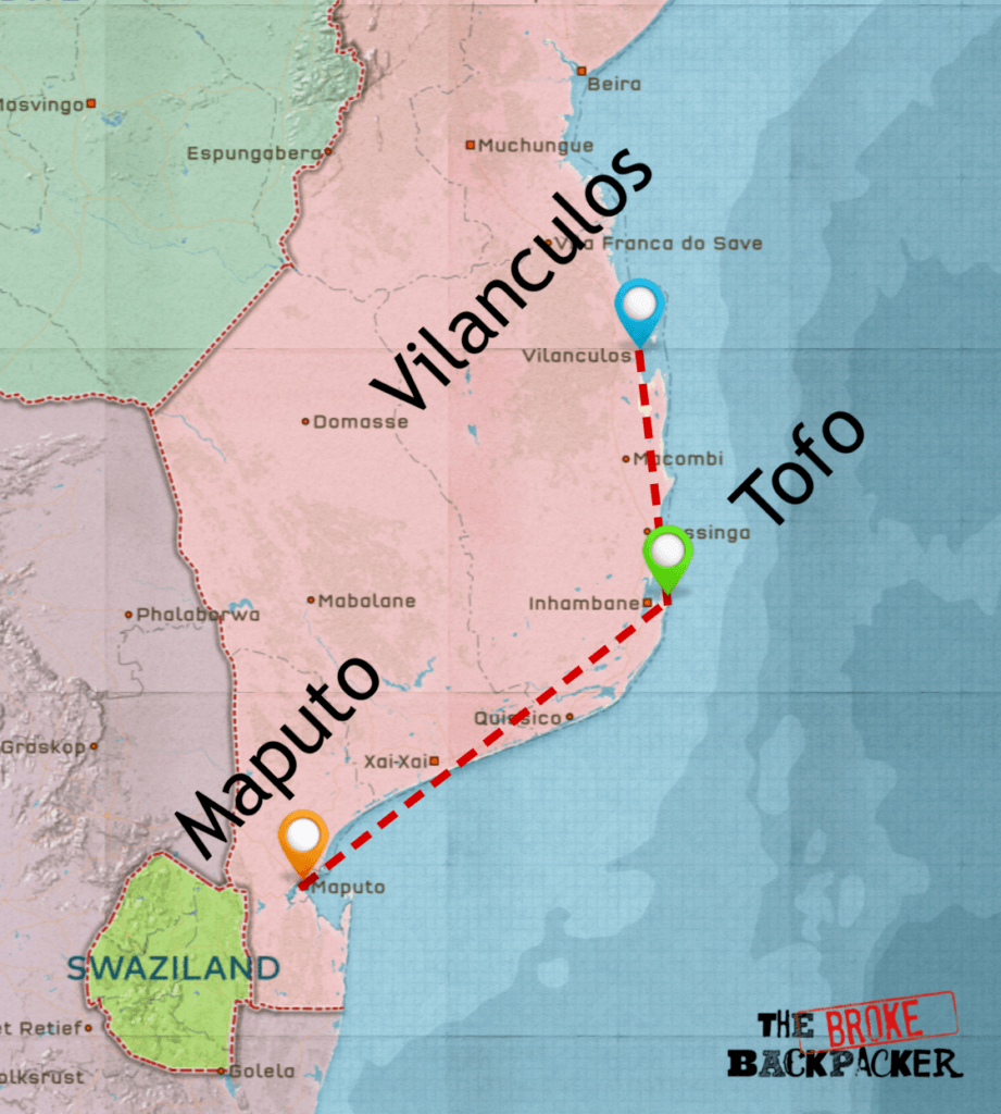 backpacking mozambique 1 week itinerary map