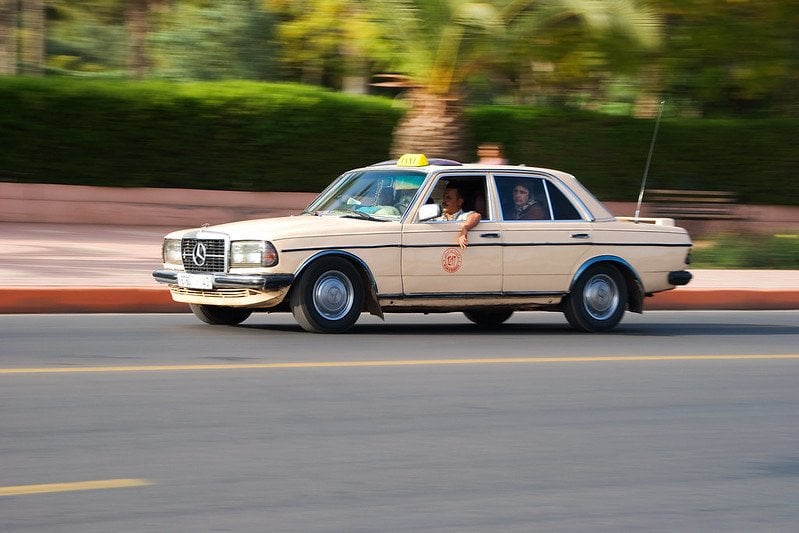 A taxi driving dangerously in Morocco