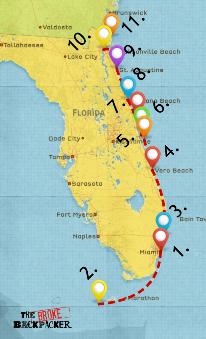 Florida road trip map itinerary 