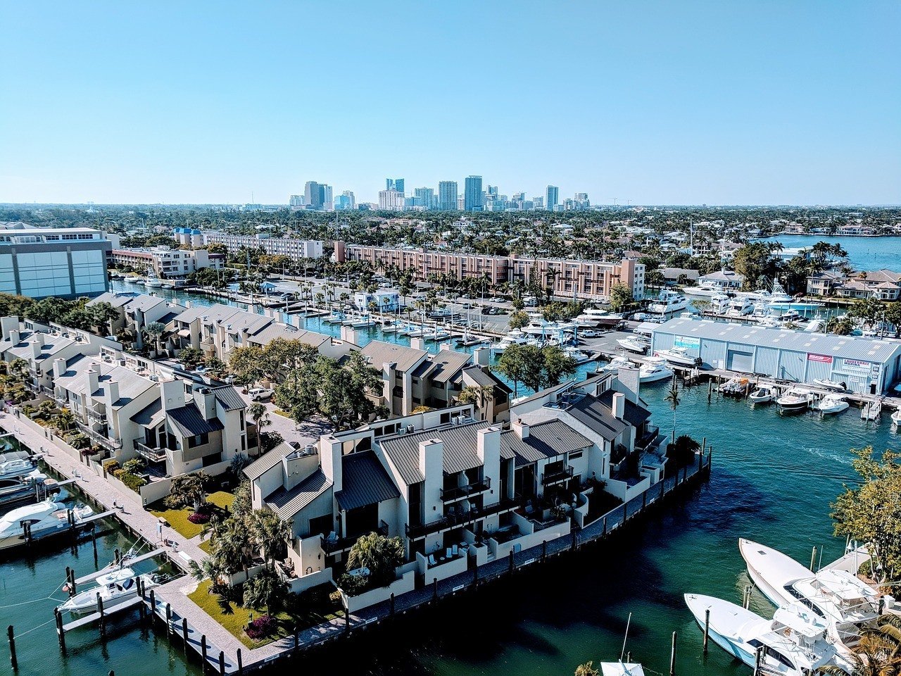 fort lauderdale port with skyline in background