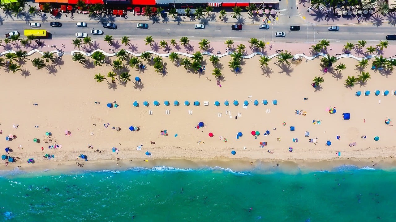 fort laudardale beach with umbrellas florida