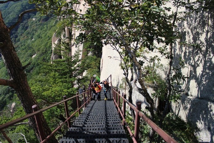 Hiking in South Korea on a popular mpountain trail