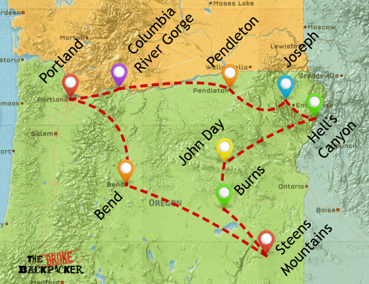 map of oregon travel itinerary 